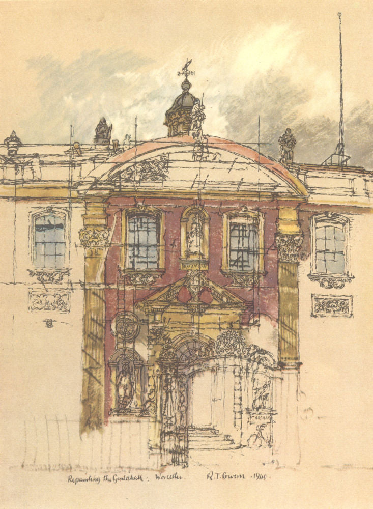 WORCESTER. Guildhall. Worcestershire. By Raymond T Cowern 1948 old print